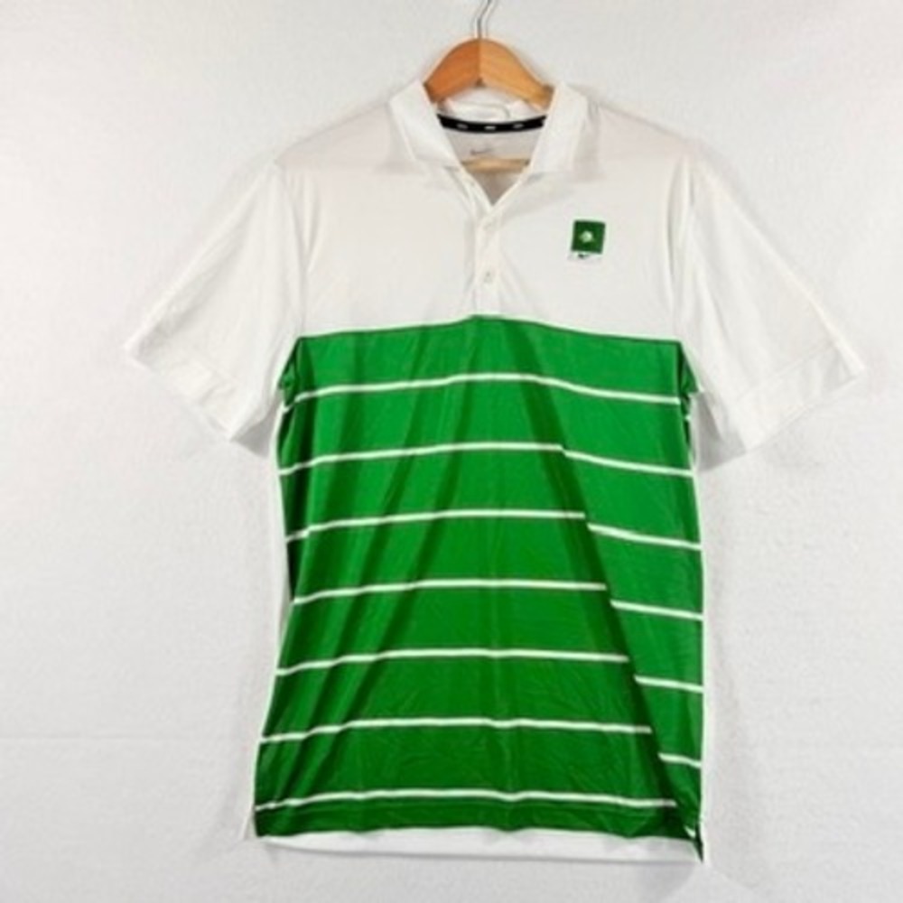 Nike Polo Shirt Mens Medium White Green Oregon Ducks Striped Gorpcore Sporty